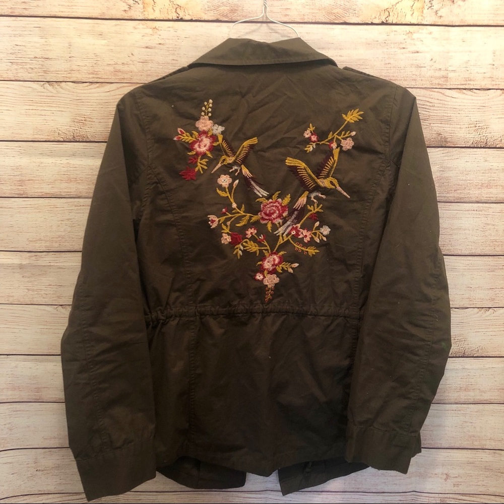 Sweet Wanderer Embroider Army Green Jean Jacket